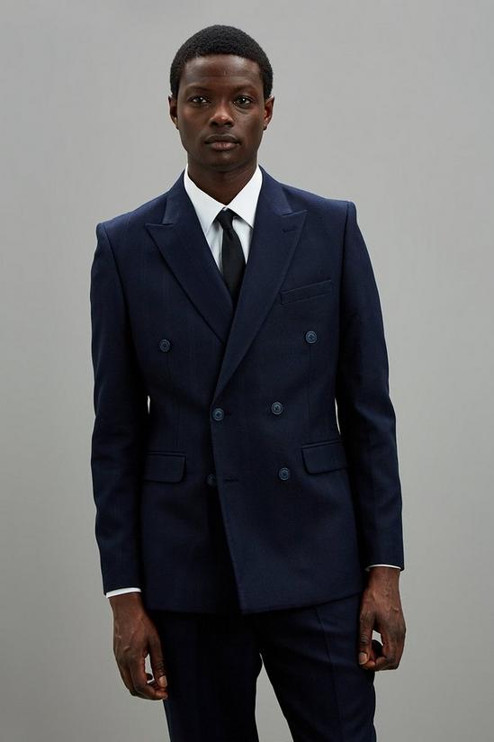 Burton Slim Fit Navy Self Stripe Double Breasted  Suit Jacket 1