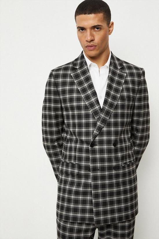 Burton Slim Fit Black Check Double Breasted Suit Jacket 1