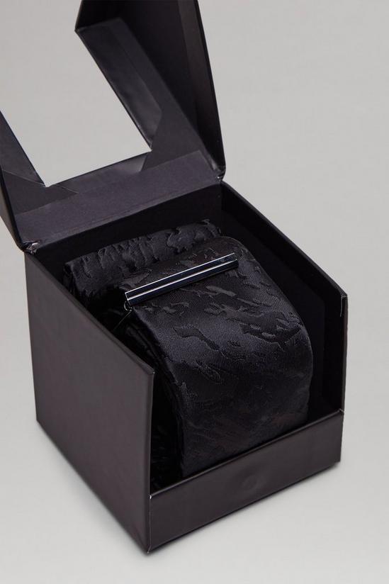 Burton Black Jacquard Tie, Square, Tie Bar Gift Box 3