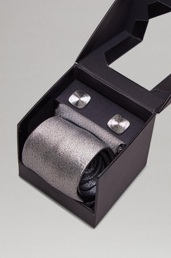 Burton Silver Glitter Tie Set, Cuff Links Gift Box 3