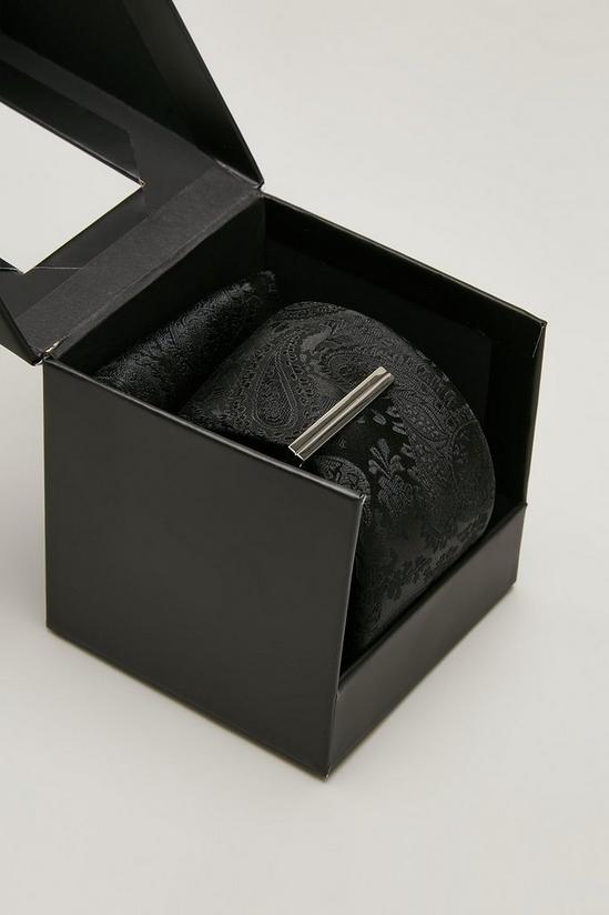 Burton Black Paisley Tie Set And Tie Bar Gift Box 2
