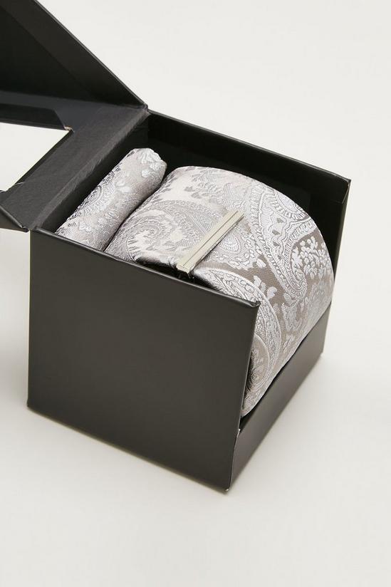 Burton Grey Paisley Tie, Square And Tie Bar Gift Box 2