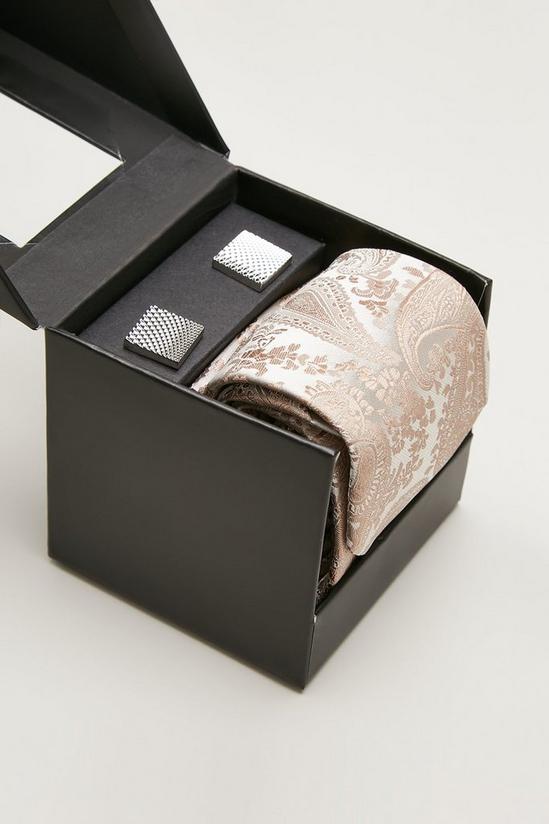 Burton Champagne Paisley Tie And Cuff Links Gift Box 2