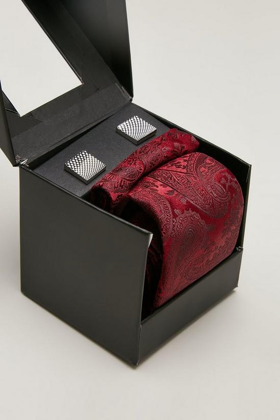 Burton Burgundy Paisley Tie And Cuff Links Gift Box 2