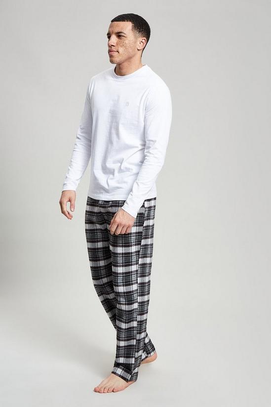 Burton White Long Sleeve T-Shirt & Grey Check Pyjama Set 1