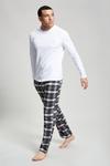 Burton White Long Sleeve T-Shirt & Grey Check Pyjama Set thumbnail 2