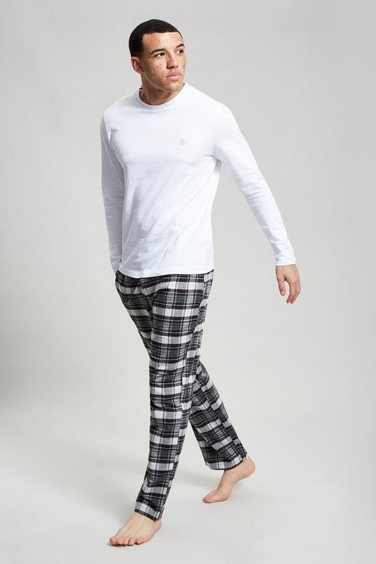 Burton White Long Sleeve T-Shirt & Grey Check Pyjama Set 2