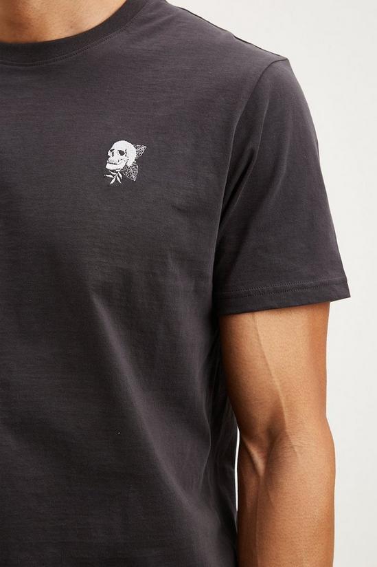Burton Regular Fit Skull Rose Embroidered T Shirt 4