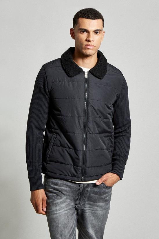 Burton Black Hybrid Quilted Jacket Knitted Sleeve 1 1