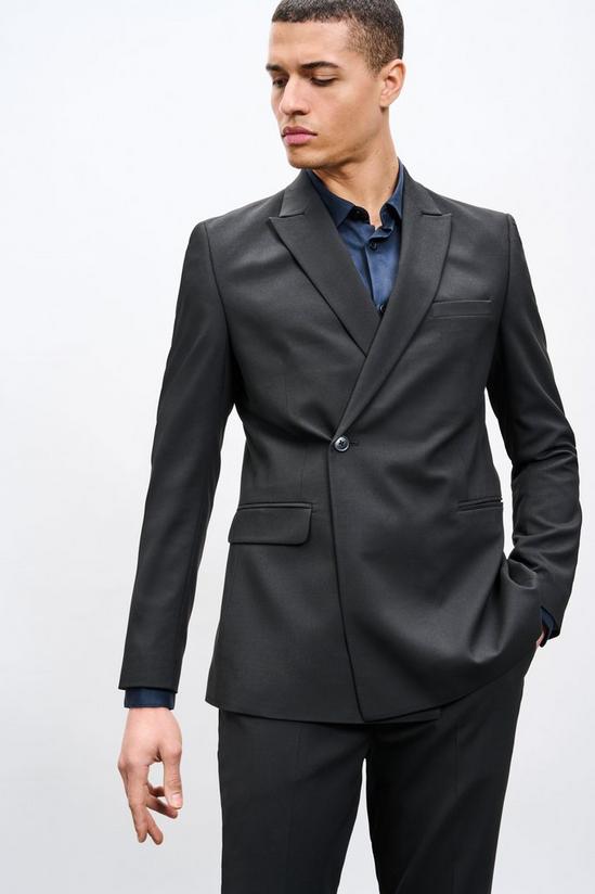 Burton Slim Fit Black Wrap Double Breasted Suit Jacket 1