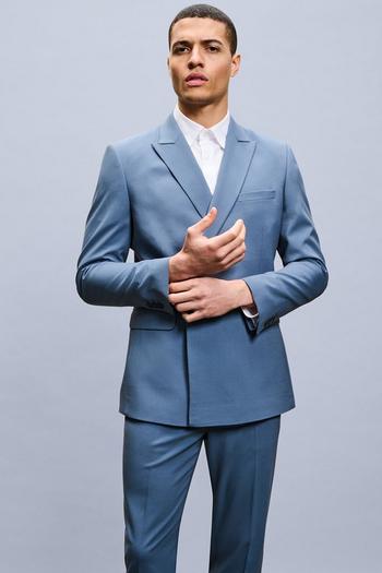 Related Product Slim Fit Blue Wrap Double Breasted Suit Jacket