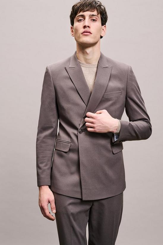Burton Slim Fit Taupe Wrap Double Breasted Suit Jacket 2