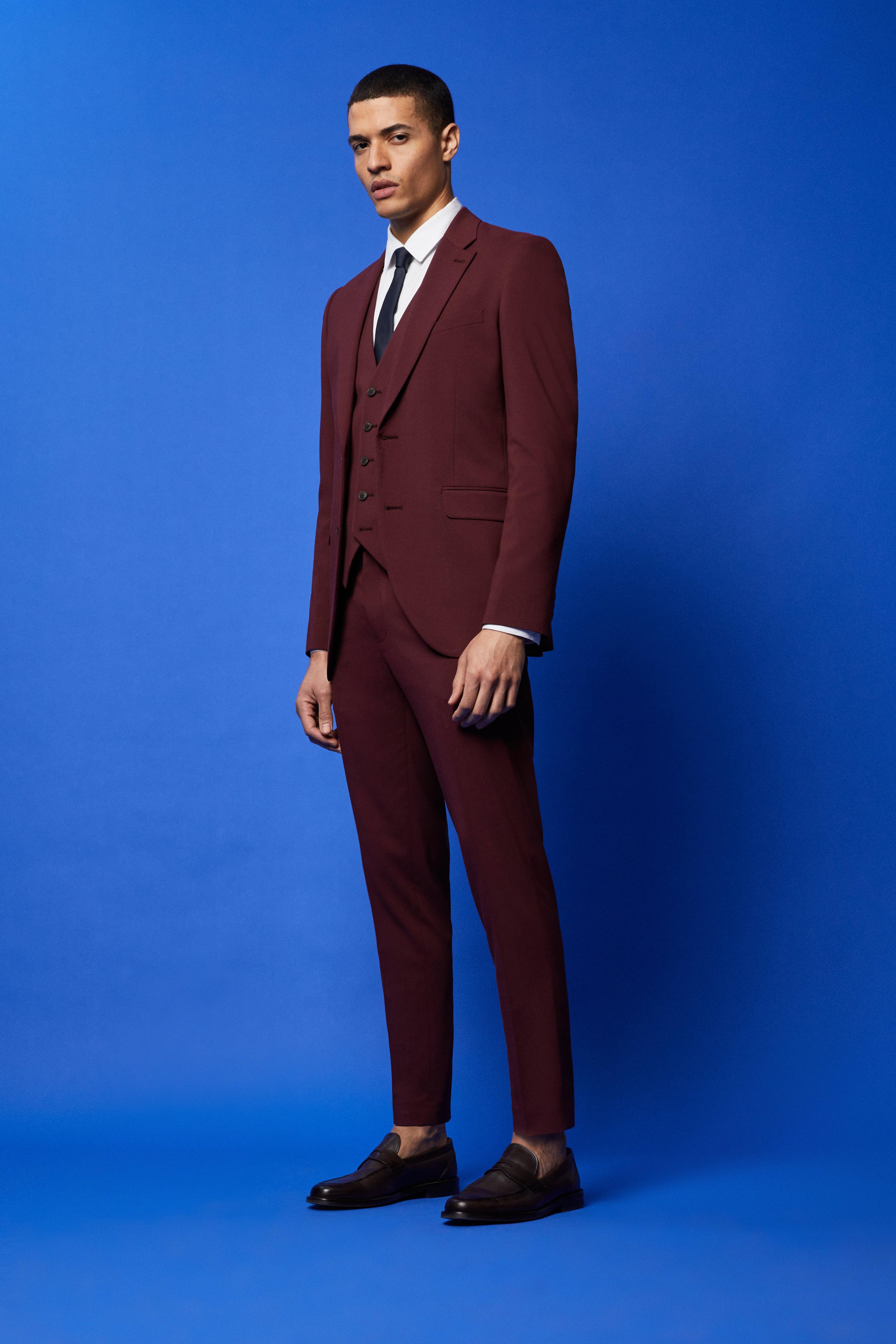 Suits Slim Fit Burgundy Suit Jacket Burton