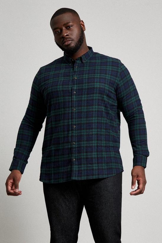 Burton Plus and Tall Long Sleeve Green Brushed Check Shirt 1