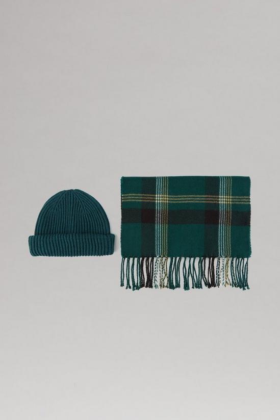 Burton Green Ombre Checked Scarf And Ribbed Beanie Set 1