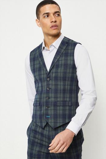 Related Product Skinny Fit Navy Green Check Waistcoat