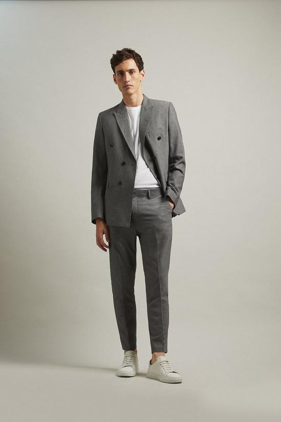 Burton Slim Fit Grey Basketweave Double Breasted Suit Jacket 1