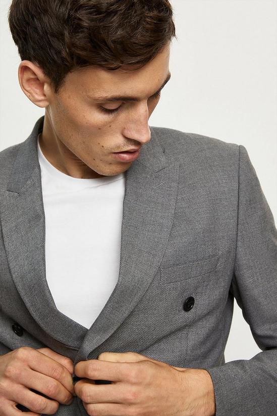 Burton Slim Fit Grey Basketweave Double Breasted Suit Jacket 5