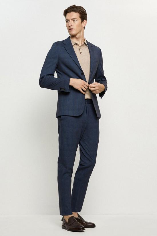 Burton Blue Slim Fit Checked Jersey Suit Jacket 1
