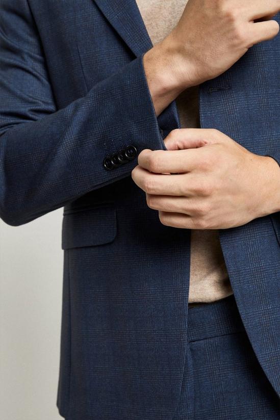 Burton Blue Slim Fit Checked Jersey Suit Jacket 4