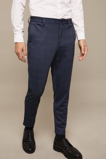 Related Product Blue Slim Fit Check Jersey Smart Trousers
