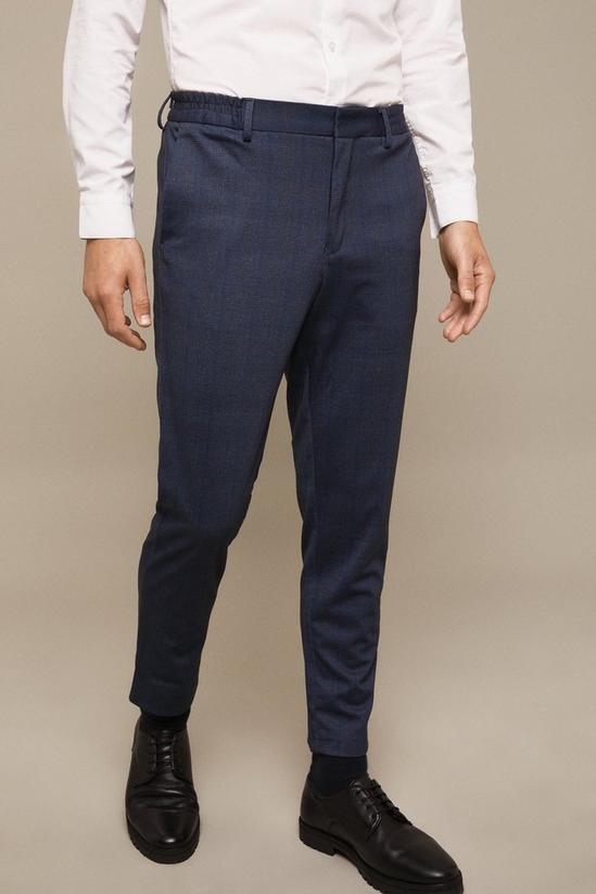 Burton Blue Slim Fit Check Jersey Smart Trousers 1