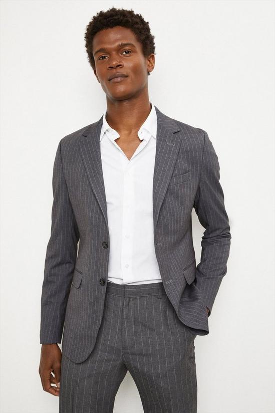 Burton Slim Fit Grey Stripe Jersey Suit Jacket 1