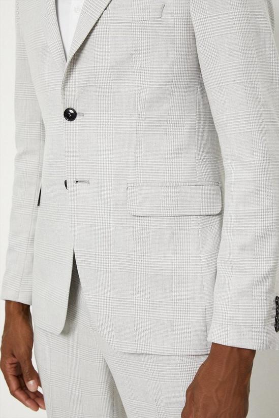 Burton Slim Fit Light Grey Pow Check Suit Jacket 5