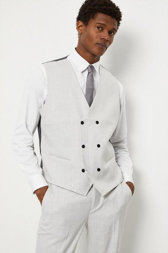 Burton Slim Fit Light Grey Pow Check Suit Waistcoat 1