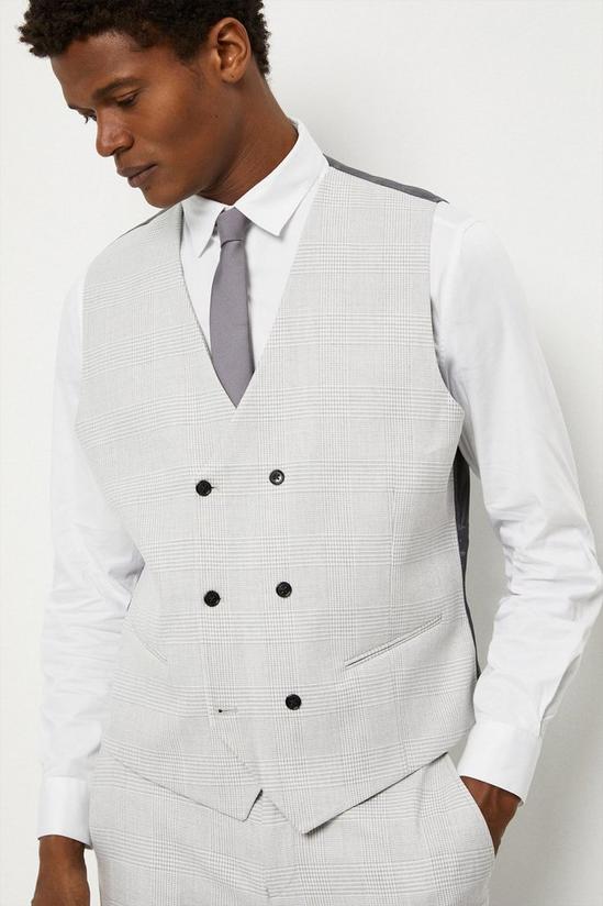Burton Slim Fit Light Grey Pow Check Suit Waistcoat 4