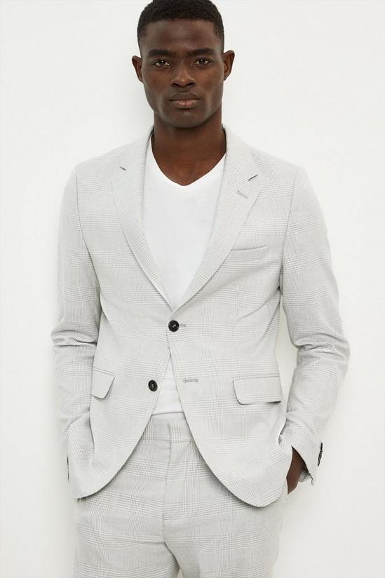 Burton Slim Fit Light Grey Overcheck Suit Jacket 1