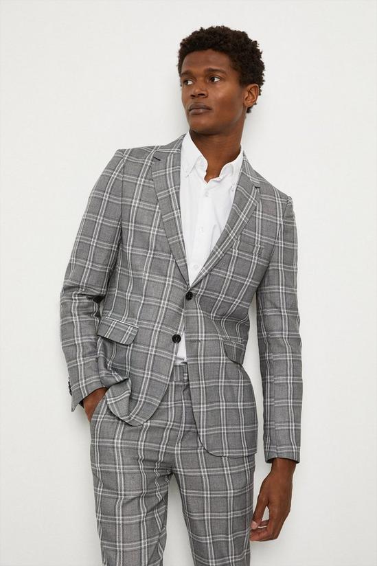 Burton Skinny Fit Grey Textured Check Suit Jacket 2
