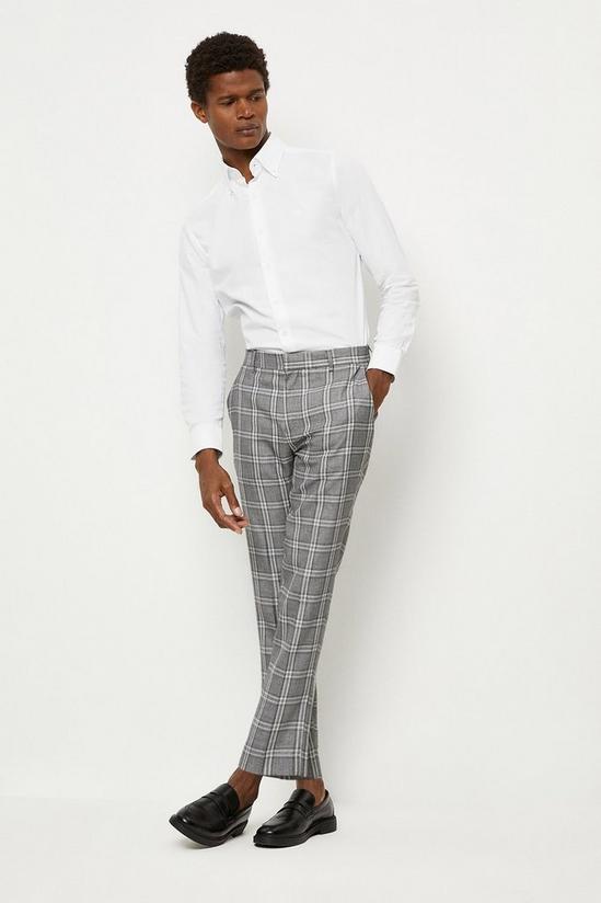 Burton Skinny Fit Grey Textured Check Suit Trousers 2