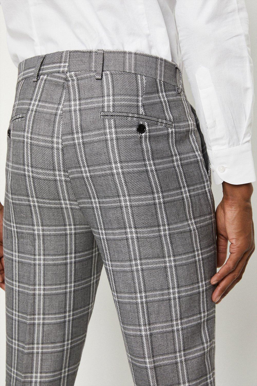 Grey skinny hot sale checkered trousers