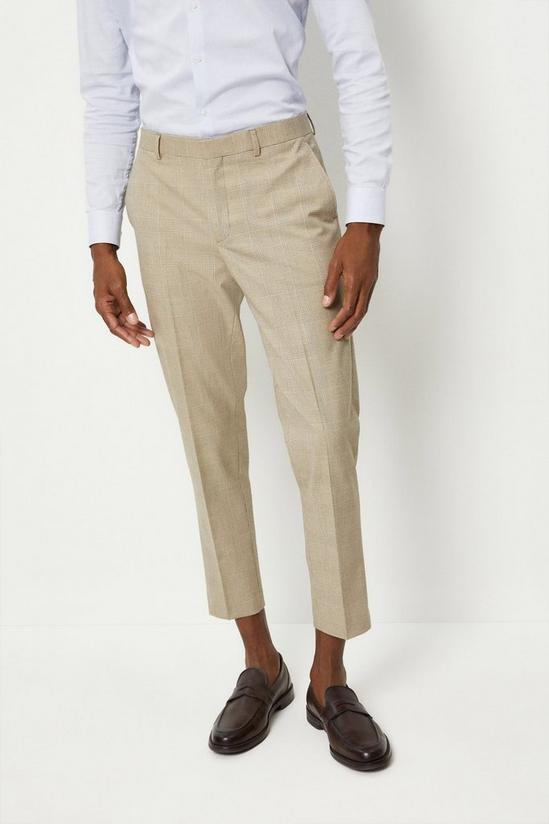 Burton Skinny Fit Neutral Pow Check Suit Trousers 1