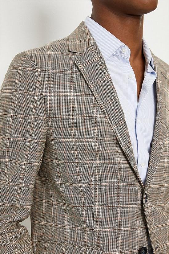 Burton Skinny Fit Brown Textured Check Suit Jacket 4