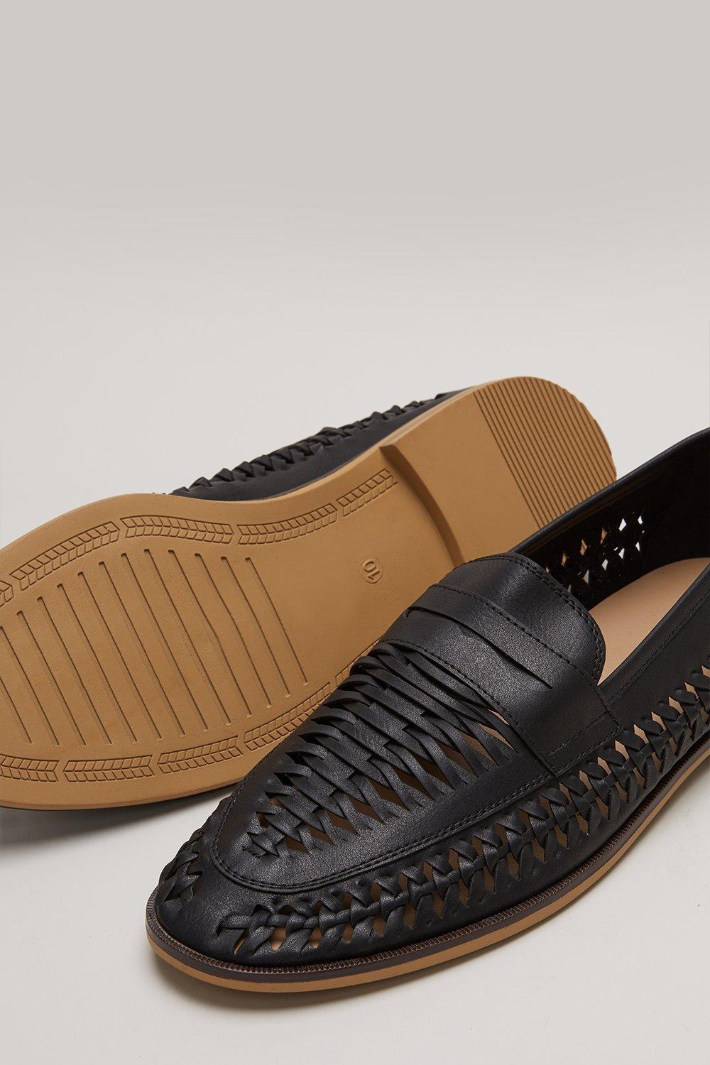 Mens woven sale leather loafers