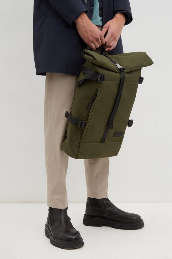 Burton Khaki Consigned Roll Top Multi Clip Backpack 2