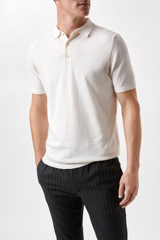 Burton Cotton Rich White Modern Knitted Polo Shirt 1