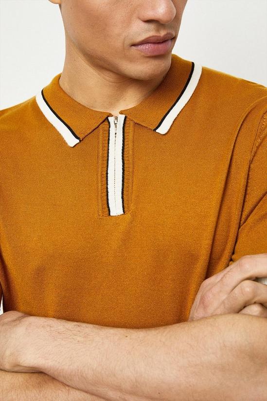 Burton Brown Tipped Knitted Polo Shirt 4