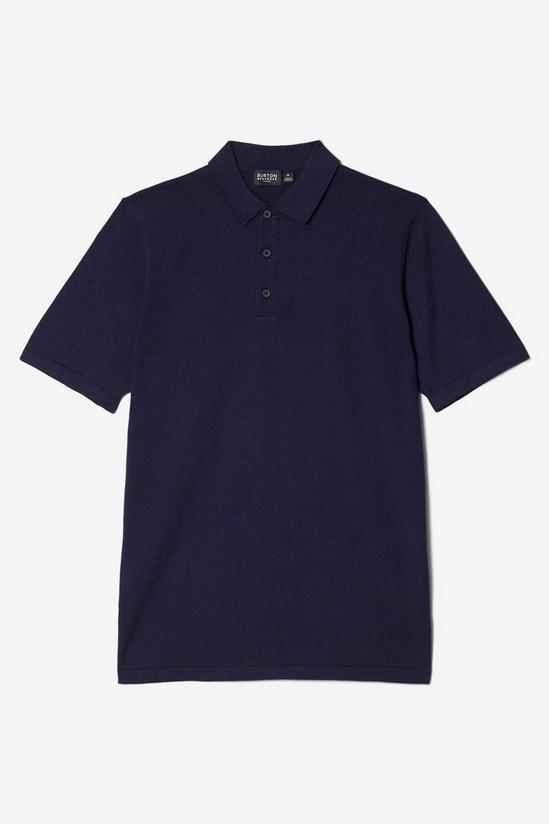 Burton Cotton Rich Navy Modern Knitted Polo Shirt 5