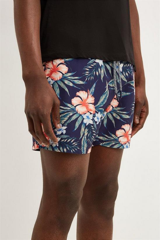 Burton Navy Floral Print Swim Shorts 1