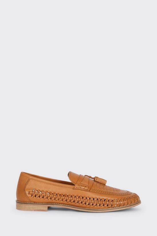 Burton Tan Leather Woven Tassel Loafers 1