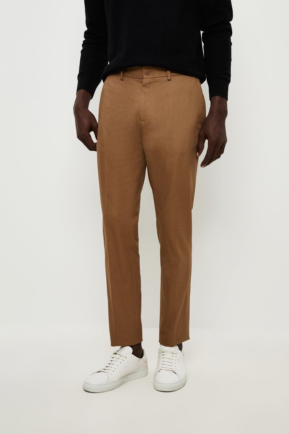 Mens Slim Fit Brown Pleat Front Trousers