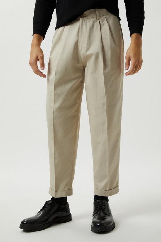 Burton Tapered Fit Stone Pleat Front Trousers 1
