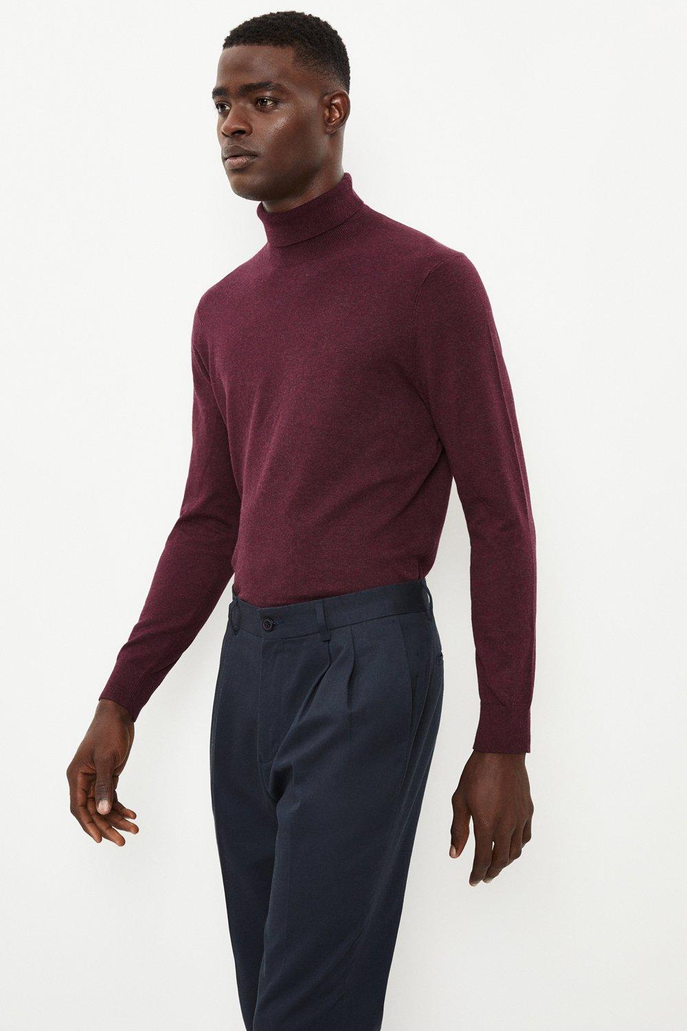 Mens burgundy outlet roll neck jumper