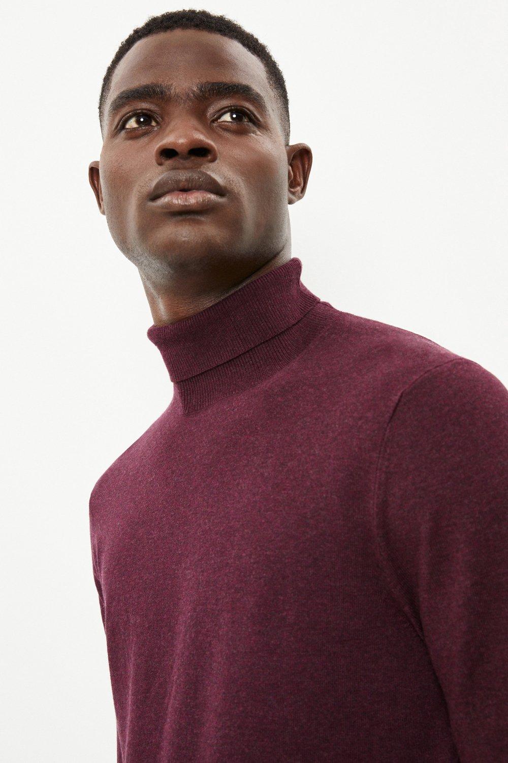 Mens burgundy shop roll neck jumper