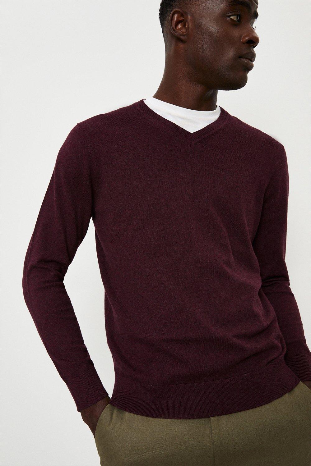 Burgundy v shop neck sweater