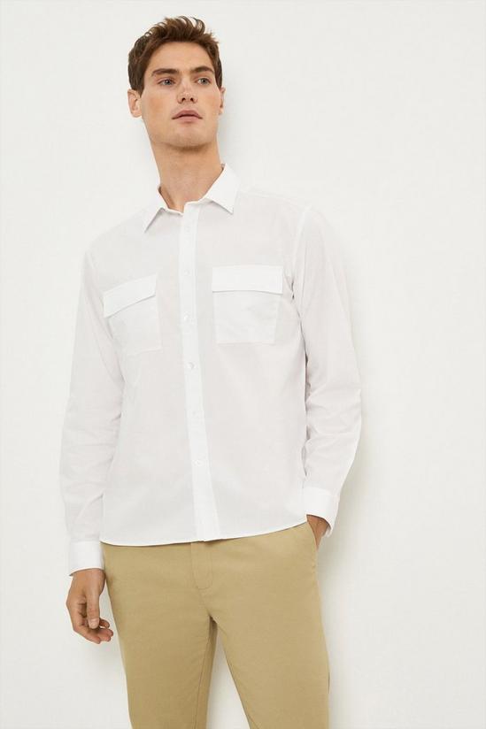 Burton Regular Fit White Long Sleeve Twin Pocket Shirt 1