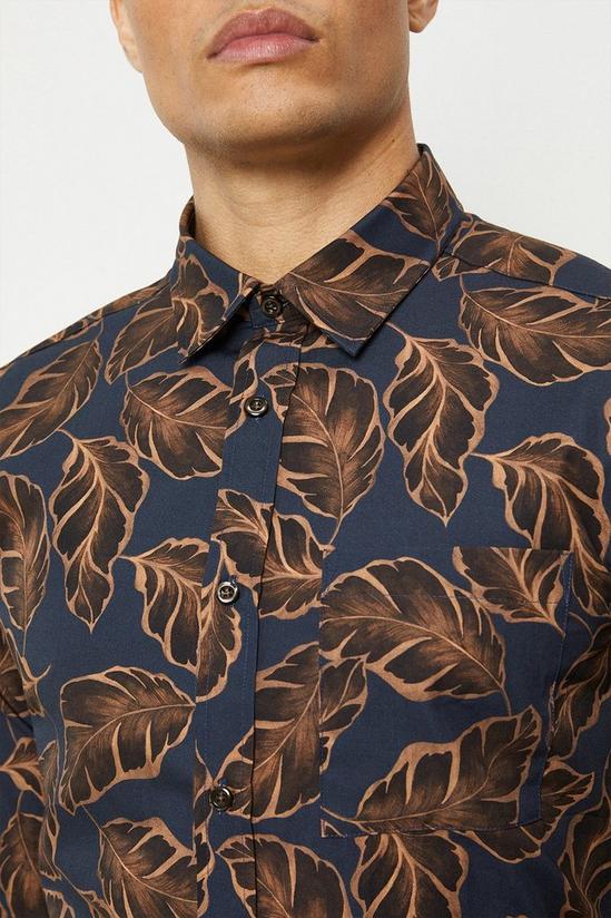 Burton Regular Fit Navy Long Sleeve Leaf Print Shirt 4
